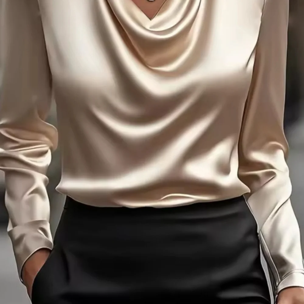 Satin Women Shirt Vintage Long Sleeve Blouse WomenSilk Elegant Womens Tops Comm - Picture 3 of 5